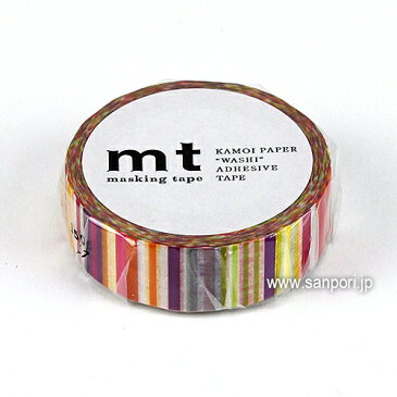 【あす楽】【メール便対応】【カモ井加工紙】 mt 1P <マルチボーダー・ビビット> MT01D285 【スクラップブッキング】 【マスキングテープ/マステ】