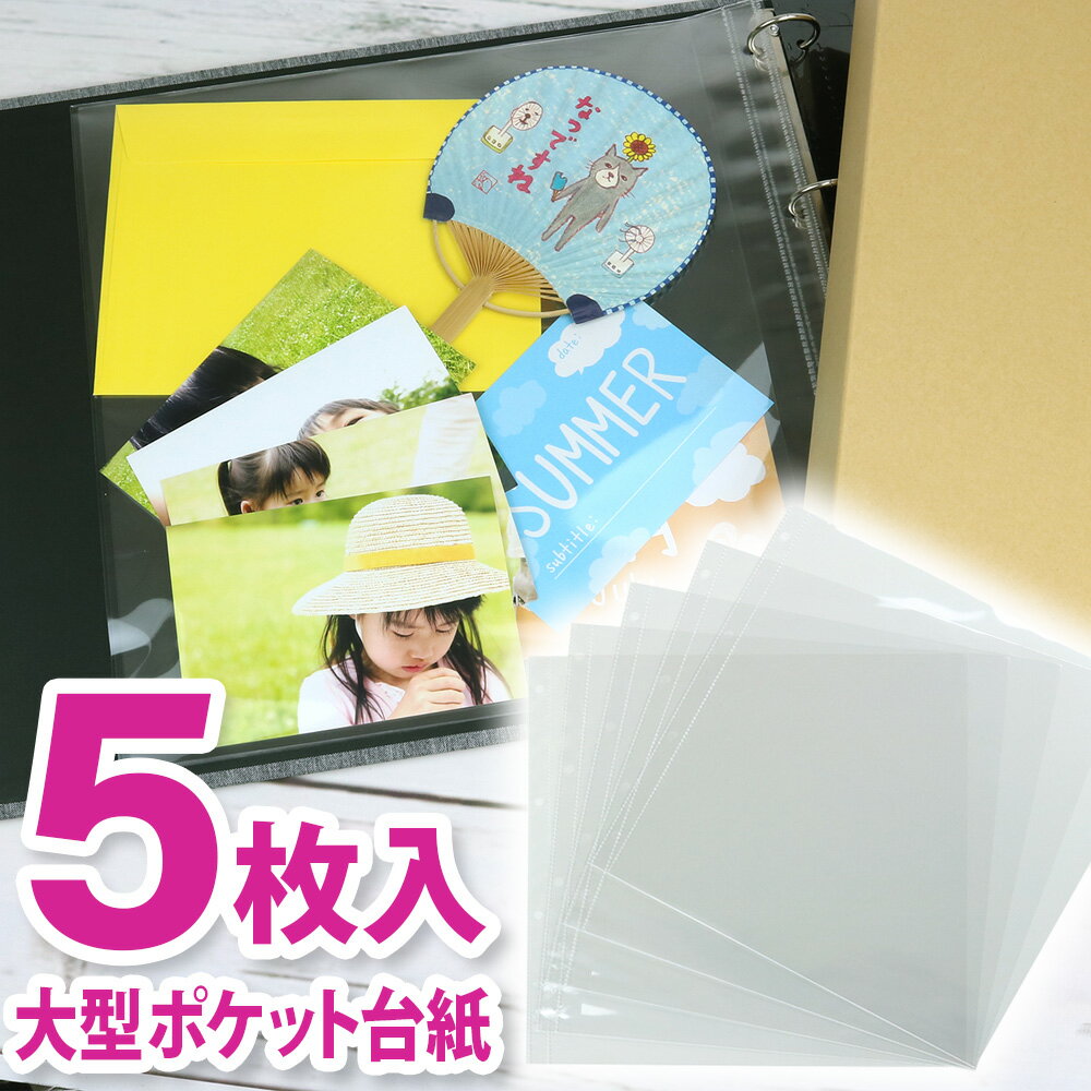 バインダーアルバム用リフィル　替台紙　高透明　補充用大型ポケット台紙　5枚入　大型フリーポケット　SPR-LP-5P 