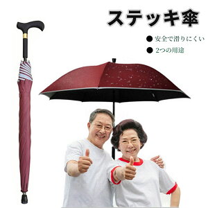 【送料無料】杖 ステッキとしてご使用になれるステッキ傘（つえかさ） ストライプ柄 手開き 晴雨兼用 自立杖 自立式ステッキ 伸縮 伸縮式