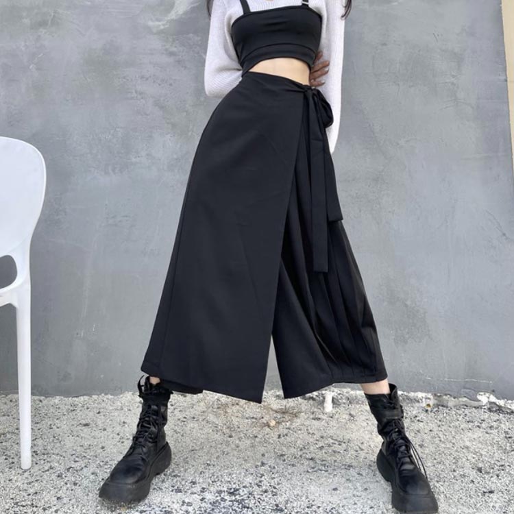 スカンツ スカーチョ ガウチョパンツ プリーツ ロングパンツ 長ズボン レディース ...