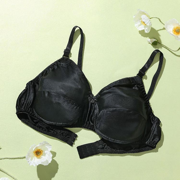 シルク ノンワイヤー ブラジャー サテン 軽量 シームレス 立体カップ 3/4カップ 下垂防止 送料無料 サテン ブラジャー ブラレット 女性 かわいい下着