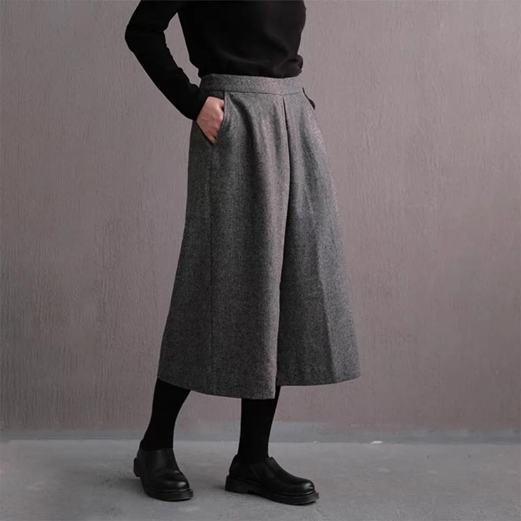 ガウチョパンツ レディース ウールタッチ ワイドパンツ フレアパンツ 無地 ボトム...