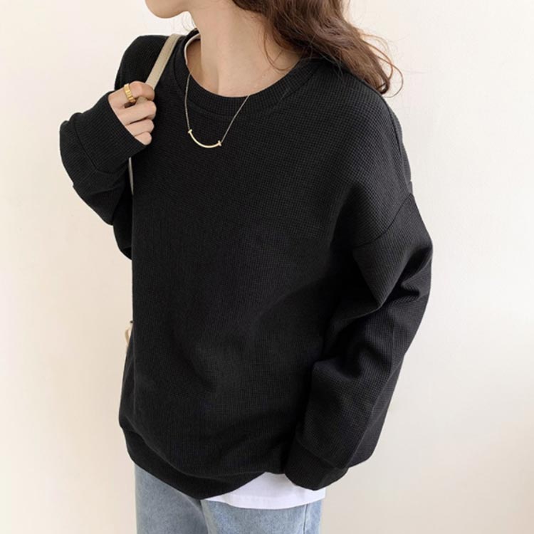 40代 ワッフル 長袖 Tシャツ プルオーバー 黒 グレー 長袖 レディース ゆったり トップス レディース ドロップショルダー トレーナー 無地 秋 シンプル 丸首 tシャツ ワッフル生地 ロンT ゆとめ クルーネック カットソー 冬 春 20代 30代 白