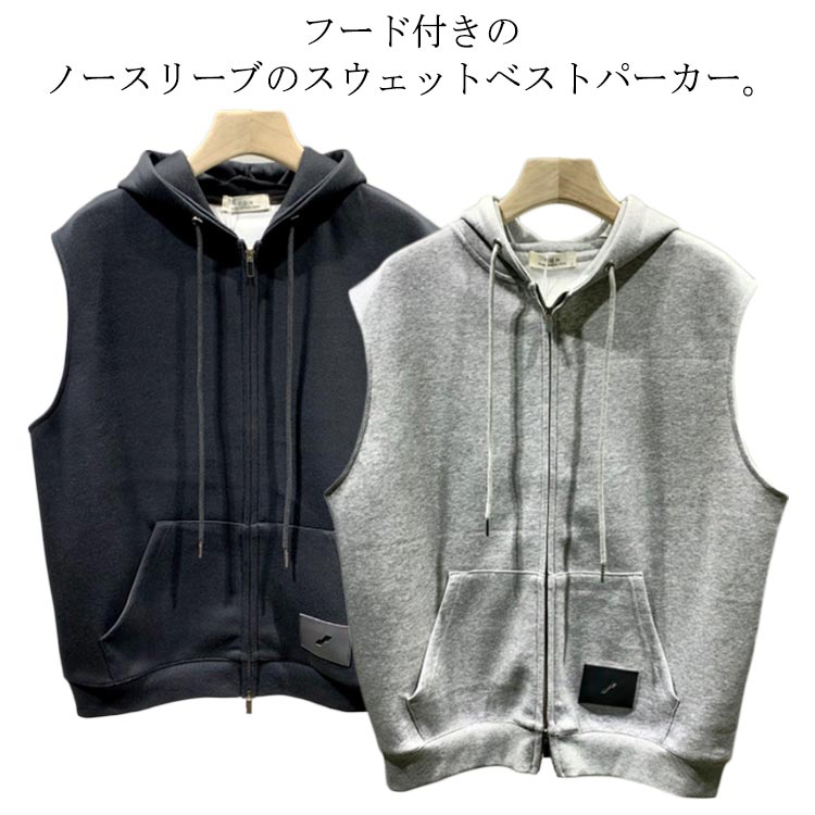 フード付きのノースリーブのスウェットベストパーカー。ゆとりを持たせたシルエットと軽い着心地で、これからの季節のレイヤードスタイルや一枚着としても重宝して頂けます。デイリーに不可欠なポケットが両サイドについていて実用性抜群。シルエットを邪魔し...