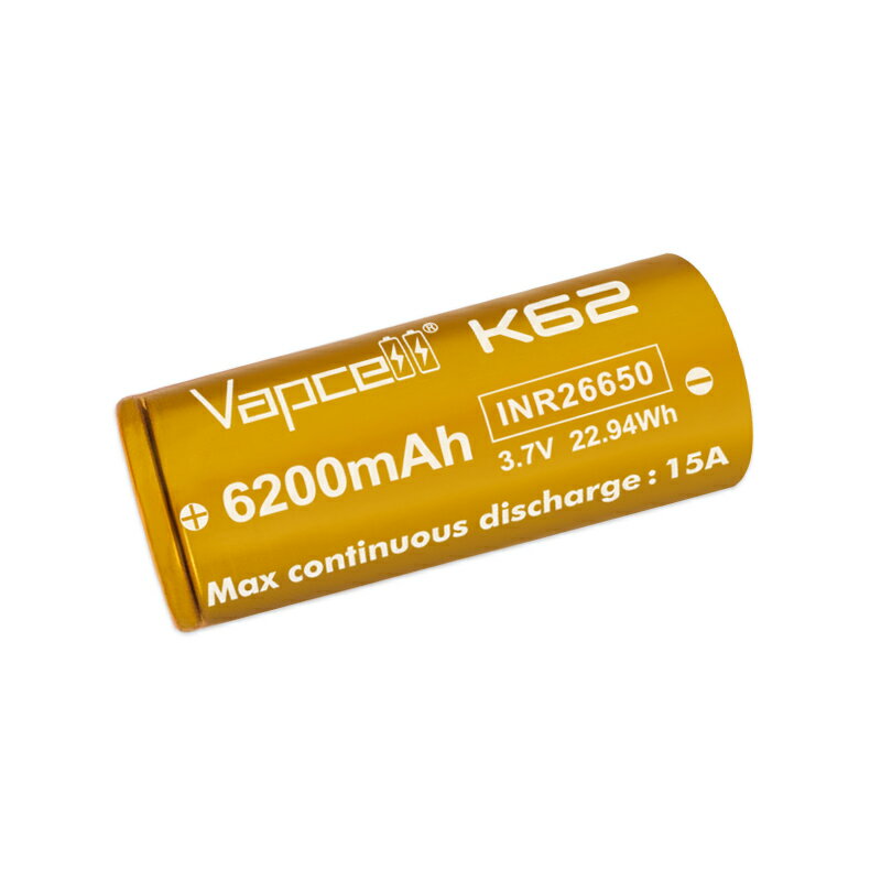 電子タバコ専門店　オフィスエッジの【2本セット】Vapcell K62 26650 6200mAh 15A フラットトップバッテリー バップセル 電子タバコ ベイプ vape 充電池 電池 [B-68]｜アングル3