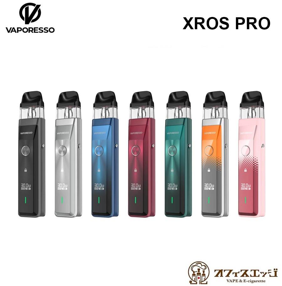 商品名 Vaporesso XROS PRO Pod 商品説明 Vaporesso XROS Pro Pod Kitは、素晴らしい風味を提供する素晴らしいスターターポッドデバイスです。 35分以内に1200mAhの内蔵バッテリーを搭載し、 急速充電器で充電され、パルスモードと調整可能なエアフロー機能を備えたxros proを備えています。 スーパーパルスモードとCOREX加熱技術による濃厚で安定した味わい。 他のXrosシリーズ製品と比較して、PROはOLEDスクリーンとスライドボタンロック機能を追加しています。 また、XROSシリーズカートリッジと完全に互換性があります。 サイズ:24.4 * 18.45 * 119.7mm Pod容量:3ml バッテリー容量:1200mAh 充電:Type-C、2A 対応Pod:XROSシリーズPod 使用タイプ:ボタンパフ/オートパフ 内容品 1× XROS PRO バッテリー 1× XROS シリーズ 0.4Ω メッシュポッド (プリインストール) 1× XROS シリーズ 0.4Ω メッシュポッド (ボックス内) 1× Type-C充電ケーブル 1× リマインダーカード 1× ユーザーマニュアルと保証書 注意事項 ・初めてご使用になる場合は、PODにリキッドを注入後、 リキッドを十分浸透させた後にご使用ください。（推奨10分以上） ・PODの裏面に保護シールがある場合は剥がして本体に装着してご使用ください。 XROS 3 PODはこちらから XROSシリーズPODはこちらから 3ml容量 サイドフィルタイプはこちらから 電子タバコ VAPE ベイプ おすすめ タール ニコチン0 禁煙グッズ 電子たばこ おすすめ 煙草 禁煙 人気 節煙 禁煙 おしゃれ 離煙 オシャレ 減煙 かっこいい お手入れ簡単 便利 シンプル VAPE べイプ 初心者 禁煙 コンパクト スリム 軽量 軽い 小型 スターターキット 本体 リキッド セット ニコチン0 タールなし ゼロ 電子たばこ はじめて 入門 入門用 禁煙 おすすめ カートリッジ フレーバー セット 水タバコ シーシャ 小型シーシャ