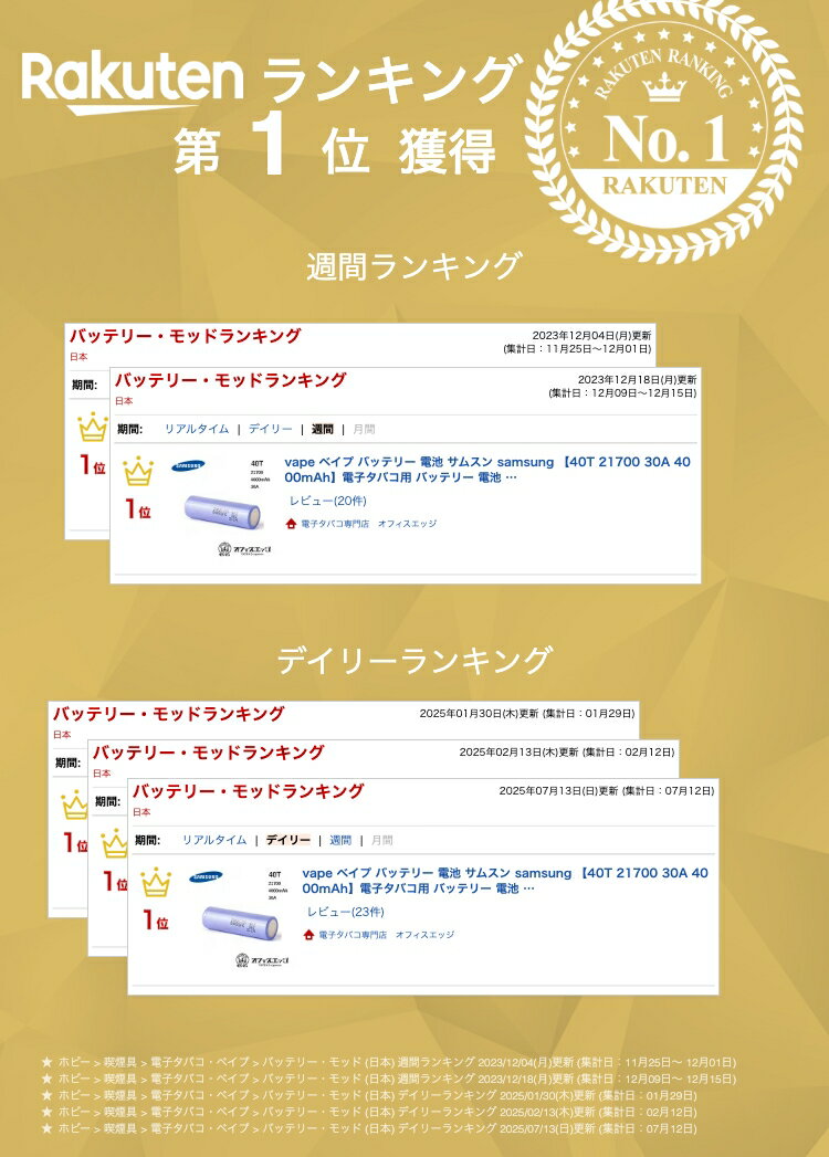 電子タバコ専門店　オフィスエッジのvape ベイプ バッテリー 電池 サムスン samsung 【40T 21700 30A 4000mAh】電子タバコ用 バッテリー 電池 [J-52]｜アングル2