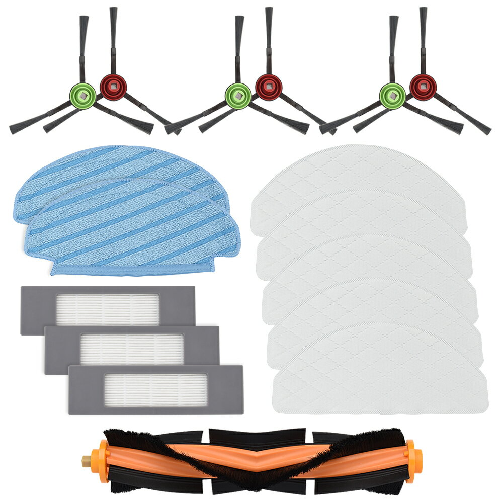 エコバックス T8 / T8 AIVI / T9 / T9+ / N8 / N10シリーズ対応 交換用消耗品セット 互換品 (フィルター3個・サイドブラシ3セット・ローラーメインブラシ1本・清掃モップ2枚・使い捨てモップ5枚）
