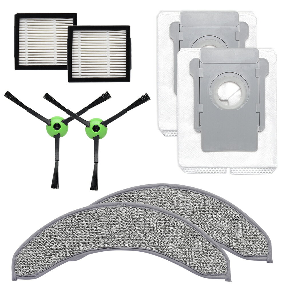 ルンバ コンボ j7+ / コンボ j9+ / コンボ j9+SD / コンボ10Max 用 互換品 交換パーツ8点セット エッジクリーニングブラシ(ネジ付) 2個、交換用紙パック2枚、モップパッド2枚、ダストカットフィルター2個