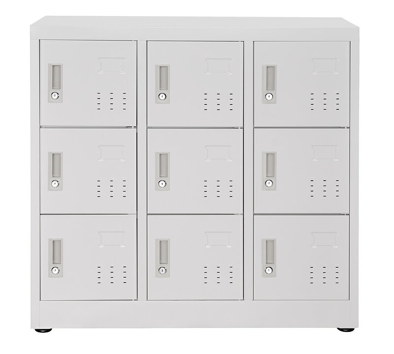 シューズボックス スチール製3列3段9人用 W900xD380xH880mm ミニロッカー 扉付き 鍵付き 下駄箱靴入れ靴箱 3