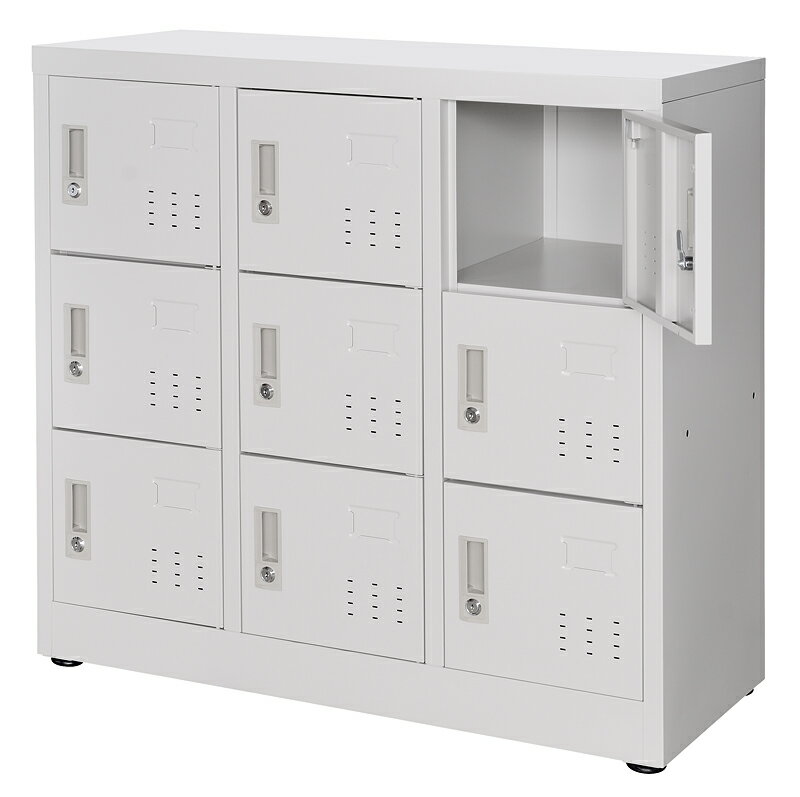 シューズボックス スチール製3列3段9人用 W900xD380xH880mm ミニロッカー 扉付き 鍵付き 下駄箱靴入れ靴箱 2