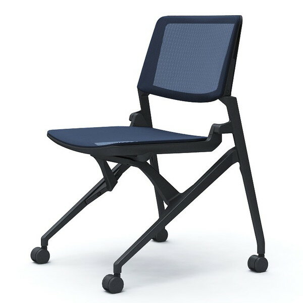 オカムラ ミーティングチェア Marca マルカ 背座メッシュ ブラックフレーム ブラックシェル 肘なし ダークブルー 81M2RC F1E4