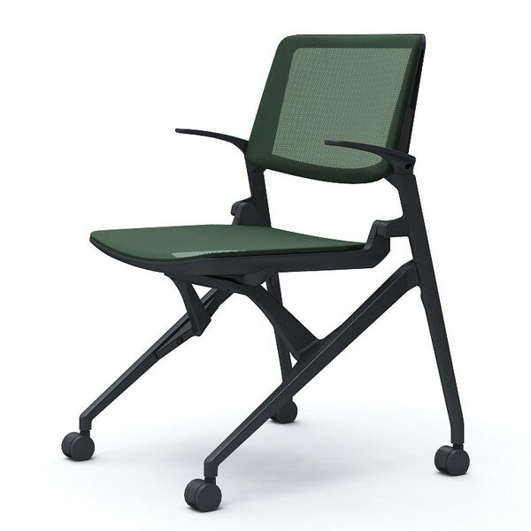 オカムラ ミーティングチェア Marca マルカ 背座メッシュ ブラックフレーム ブラックシェル 肘付 ダー..