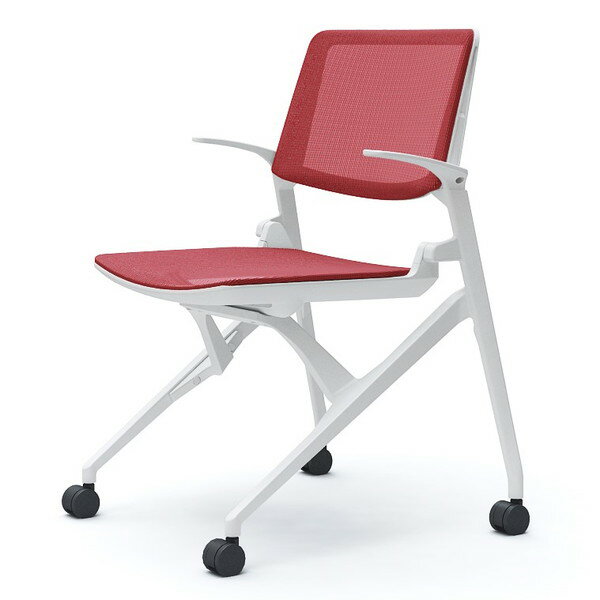 オカムラ ミーティングチェア Marca マルカ 背座メッシュ ホワイトフレーム ホワイトシェル 肘付 レッド 81M2WG F1E9