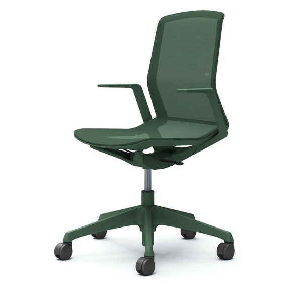 『受注生産品』オカムラ オフィスチェア シナーラ デザインアーム ダークグリーン ノーマルナイロンキ..