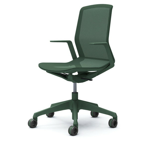 『受注生産品』オカムラ オフィスチェア シナーラ デザインアーム ダークグリーン ホローウレタンキャ..