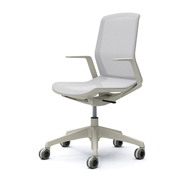 オカムラ オフィスチェア シナーラ ライトグレージュボディ デザインアーム ホワイト ホローウレタンキャスター CD77XK F2X2 [ CYNARA テレワーク ]