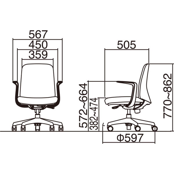 オカムラ ライブス エントリーチェア コンパクトタイプ ブラックボディ デザインアーム ベージュ CD23AR FXW2 [ Lives EntryChair テレワーク ] [3]