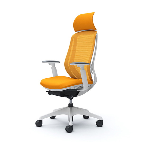 【ポイント10倍】オカムラ オフィスチェア シルフィー エクストラハイバック ホワイトボディ 樹脂脚 背メッシュ アジャストアーム ウレタンキャスター オレンジ C68AZW FMR8
