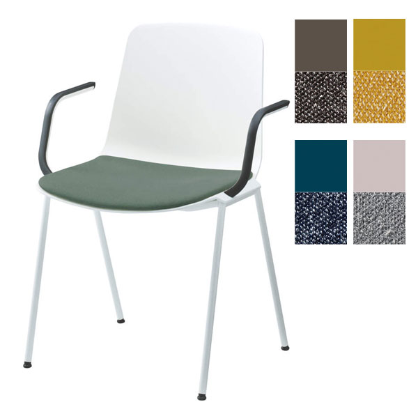 オカムラ チェア プック ホワイトフレーム カラーシェル 肘付 座パッド付 L681GX [ Puc オフィス家具 家具 椅子 ミーティングチェア ]