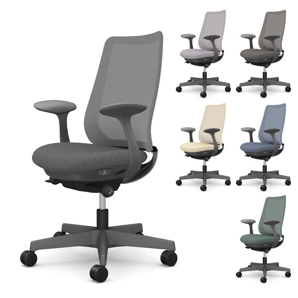 附扶手 - 【ポイント10倍】オカムラ オフィスチェア ポータム スタンダードバック ダークグレーフレーム 背メッシュ 固定肘 ウレタンキャスター インターロック CF21ZA F1K