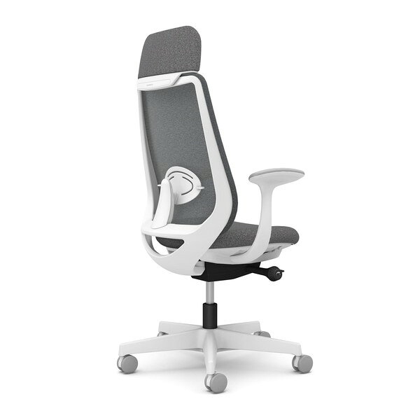 【ポイント10倍】オカムラ チェア ポータム エクストラスタンダードバック ホワイトフレーム 背メッシュ ランバーサポート有 固定肘 ナイロンキャスター インターロック CF25XZ F1K [3]
