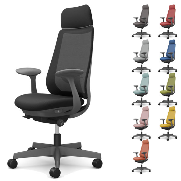 【ポイント10倍】オカムラ チェア ポータム エクストラスタンダードバック ダークグレーフレーム 背メッシュ ランバーサポート有 固定肘 ウレタンキャスター プレーン CF25ZE FKA/B(3.0)