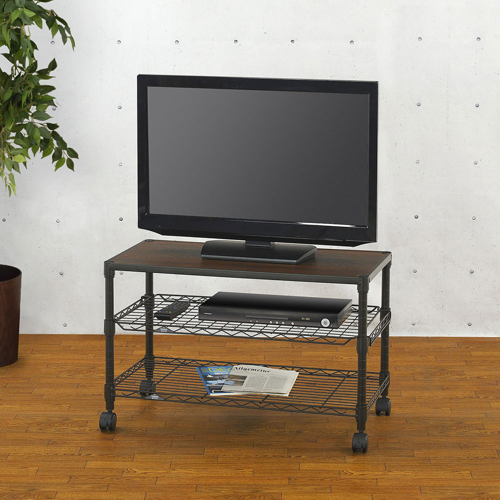 ルミナス ノワール テレビ台 3段 幅80cm キャスター付き ブラック 黒 防錆 艶なし ビンテージ スチールラック メタルラック テレビラック NO8052-3
