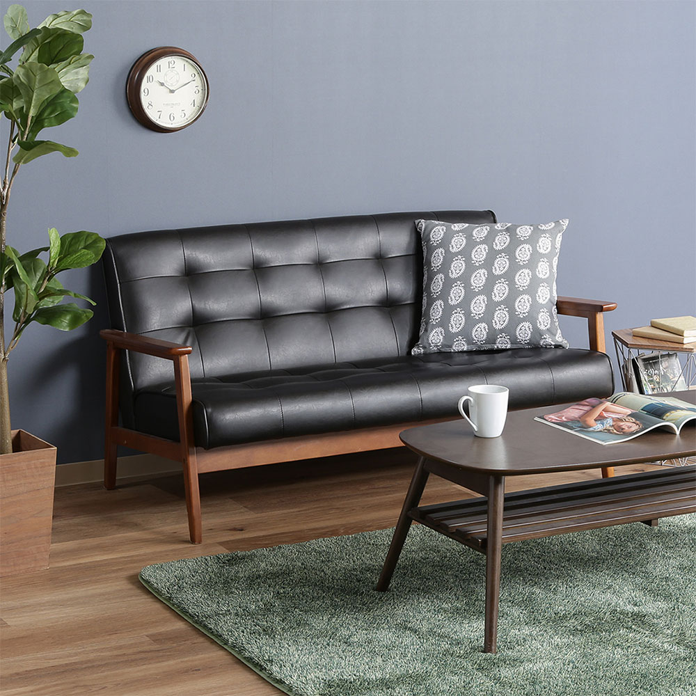 Rakuten - 2人掛けソファー ソファ おしゃれ バイキャスト加工 カフェ系 レトロ系 ダークブラウン 肘掛け 天然木 バイキャストPUソファ フレンズ