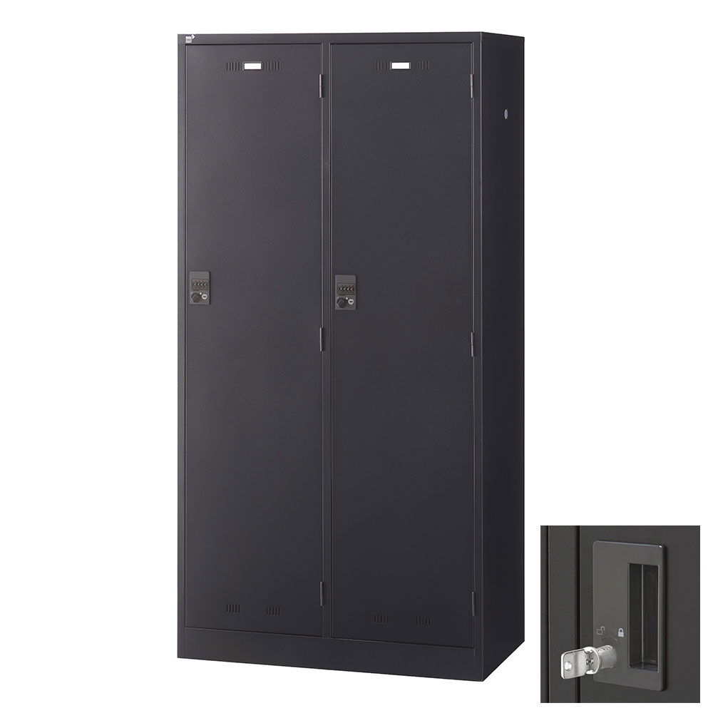 Rakuten - ロッカー 更衣室 スチール スチールロッカー SLDKロッカー ワイド 2人用 内筒交換錠 ブラックサテン 黒 SLDK-2W-T 生興