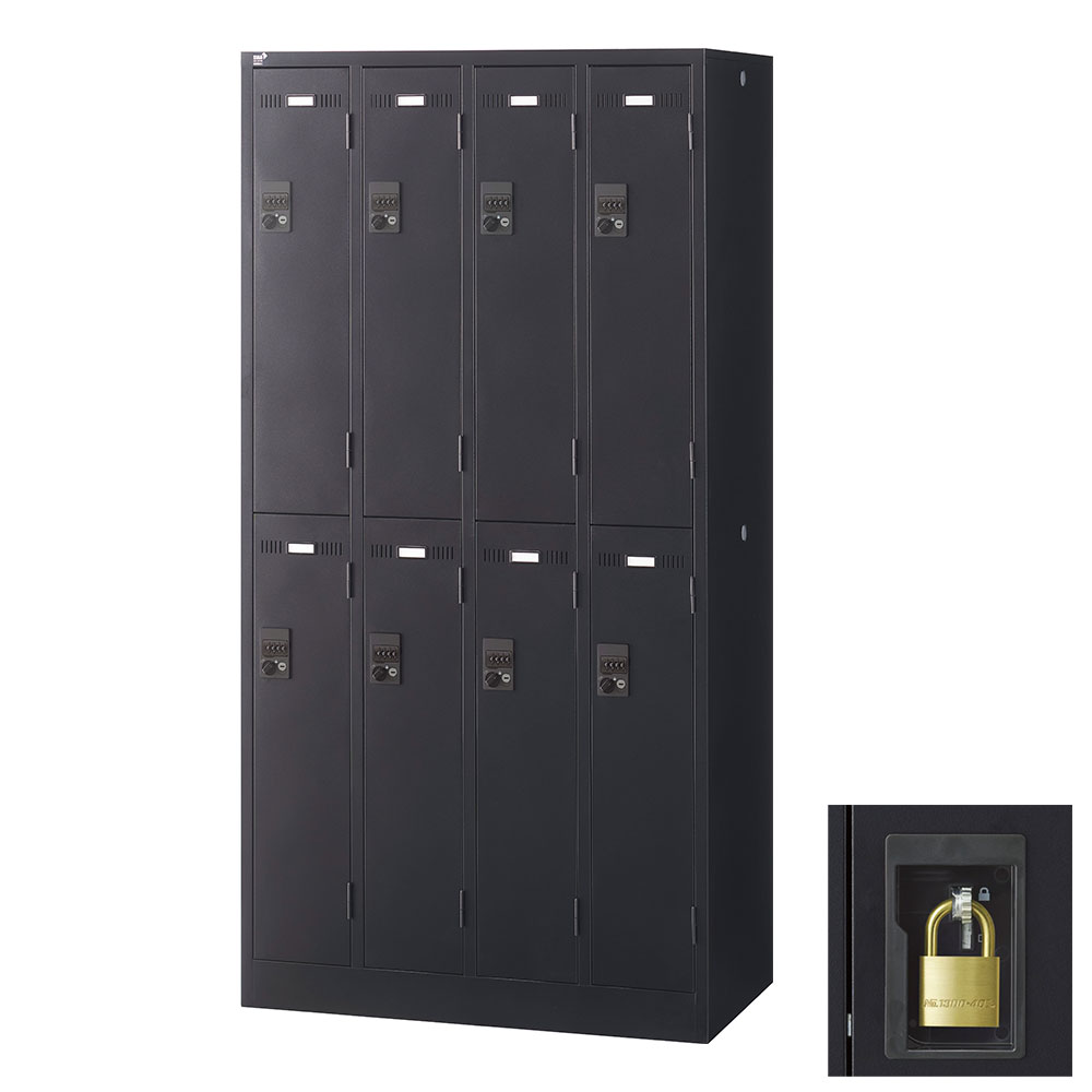 Rakuten - ロッカー 更衣室 スチール スチールロッカー SLDKロッカー 8人用 南京錠 ブラックサテン 黒 SLDK-8-N 生興