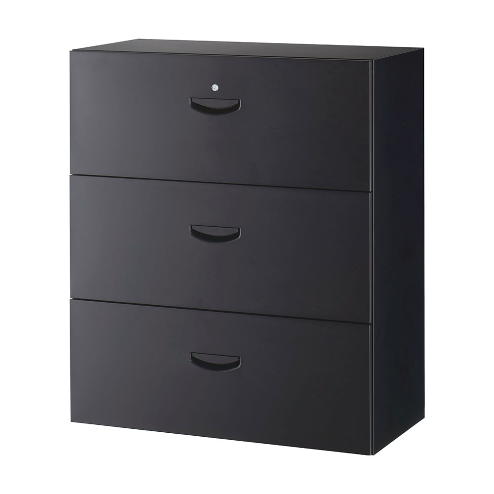 Rakuten - スチール書庫 鍵付 引出 3段ラテラルキャビネット 下置用 ブラック RK45-310D 書庫 W900 オフィス収納 クウォール 生興