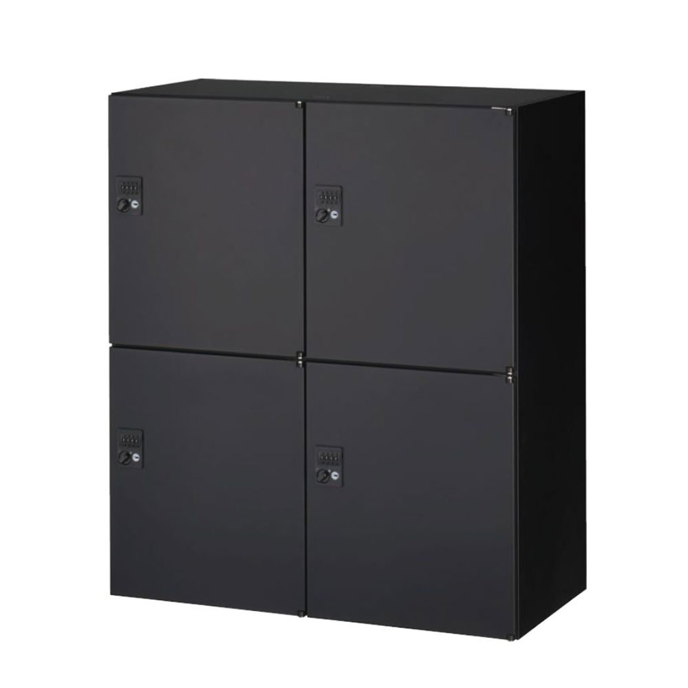 Rakuten - スチールロッカー 鍵付 4人用パーソナルボックス ダイヤル錠 下置用 ブラック RK45-N410H-D3 W900 オフィス収納 クウォール 生興