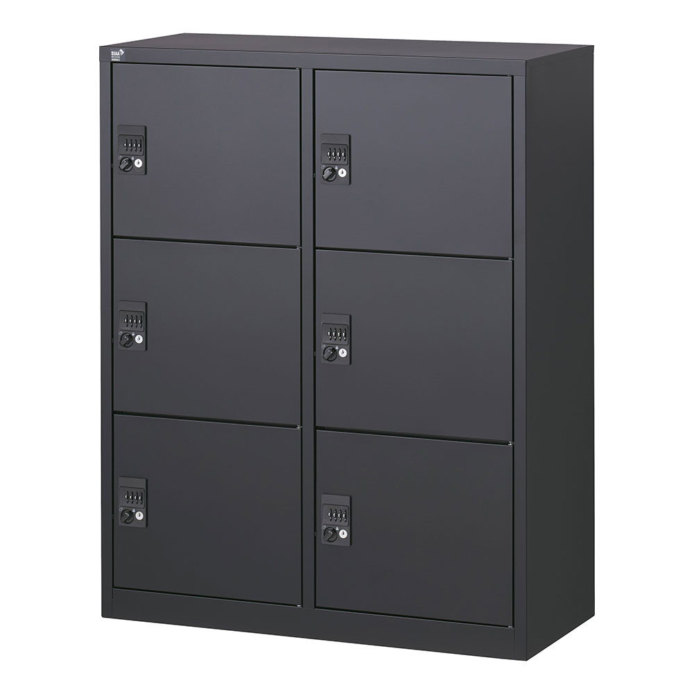 Other - ロッカー 6人用 ミニ パーソナルロッカー 6扉 ダイヤル錠 鍵付き H1110mm ブラック ALZK-PL34-6 スチールロッカー PC 貴重品 黒 完成品 生興