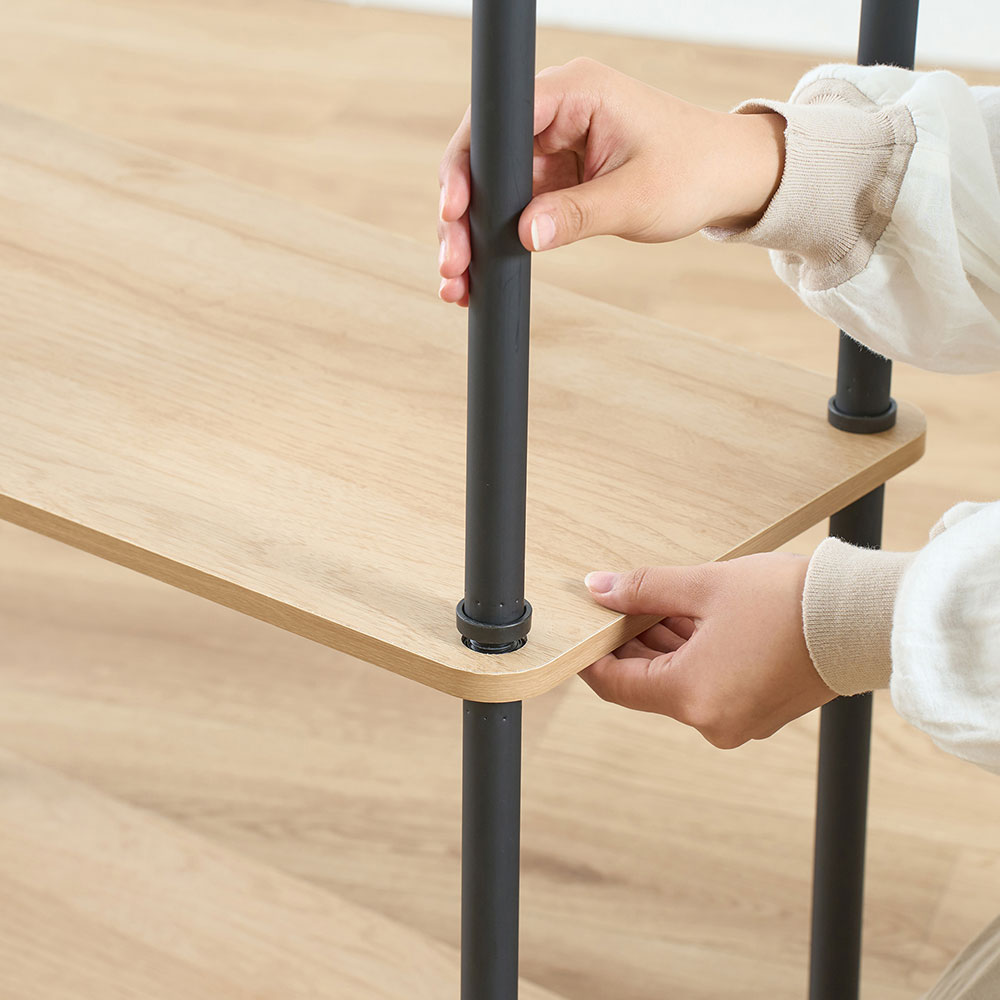アイリスオーヤマ 組立簡単スチールポールラック 4段ラック ナチュラル/ブラック SPR-4R590 スチールラック 幅59.5cm 工具不要 簡単組立 木目調