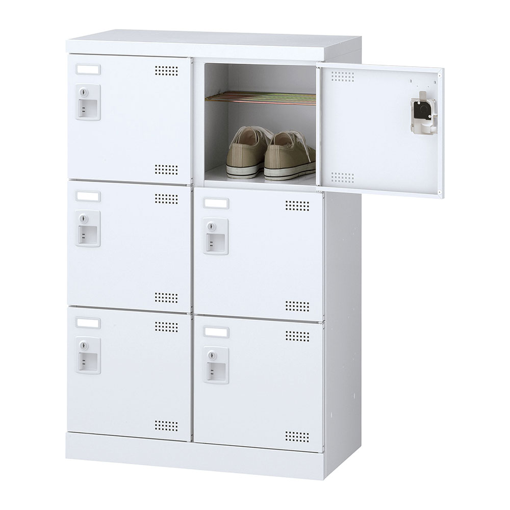 靴箱 シューズロッカー 下駄箱 スチール製 業務用 完成品 日本製 扉付 ホワイト 6足 SLBW-M6-K2 (錠なし)2列3段6人用 生興 [2]