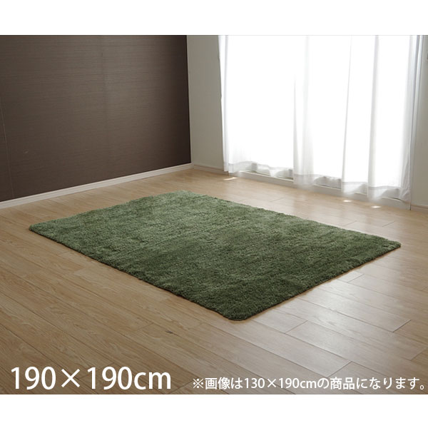 Rakuten - イケヒコ モダン カーペット 約190×190cm グリーン [ ラグ 2畳 無地 シャギー調 手洗い可 滑り止め付き ]