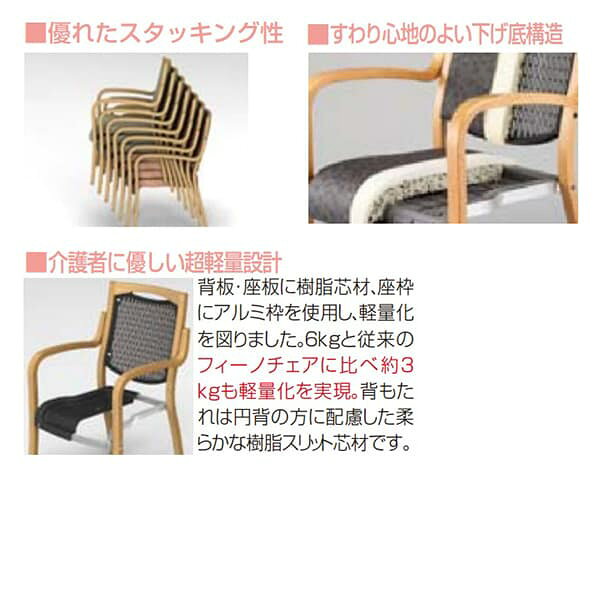 【受注生産品】アイリスチトセ 食堂 ダイニングチェア フィーノHGシリーズ Bランク張地 ナチュラル W505×D590×H875(SH420)mm FNHG-F-N [福祉施設用家具 チェア 高齢者向け 老人ホーム 施設向け 施設用 介護 高齢者 食堂 椅子 いす スタッキングチェア オフィス家具] [3]