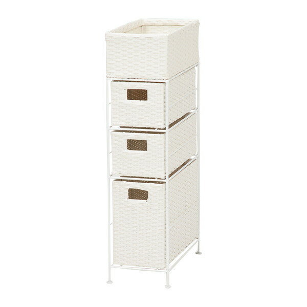 萩原 ランドリー 引出3段 スリムタイプ W205×D405×H800mm ホワイト RAN-2406WH [ 収納 隙間収納 ラック 洗面所 トイレ 省スペース ]