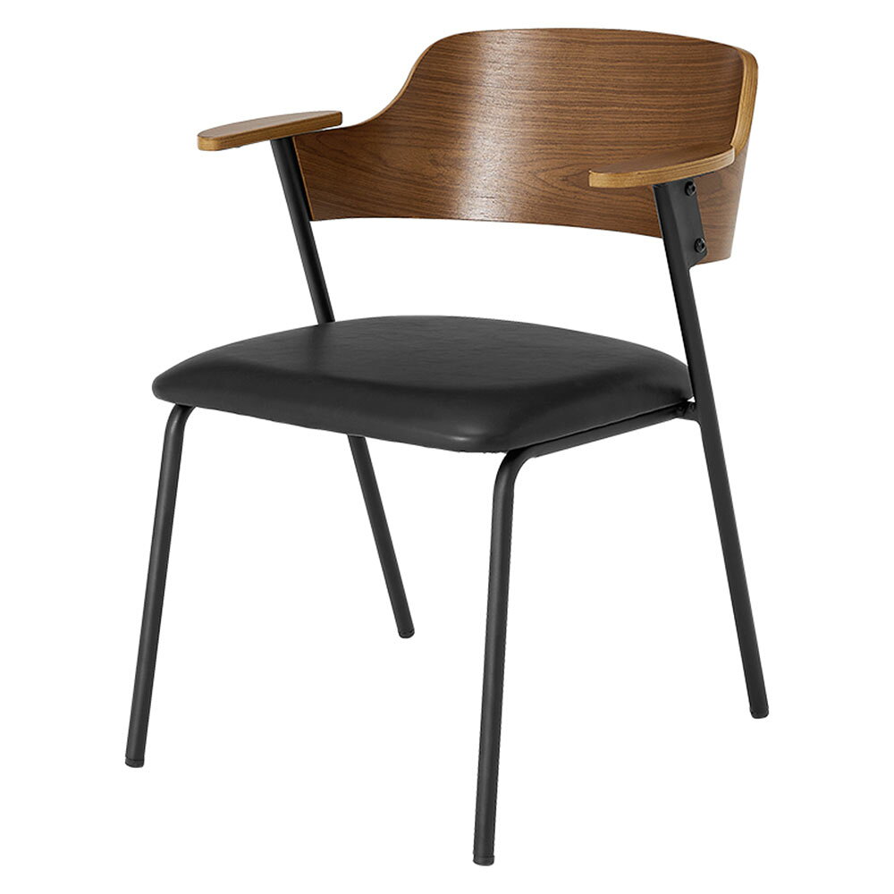 ダイニングチェア 肘掛け付 ブラウン/ブラック クッション付 木目 天然木 スチール脚 アイアン LC-4835BR-PBK 萩原