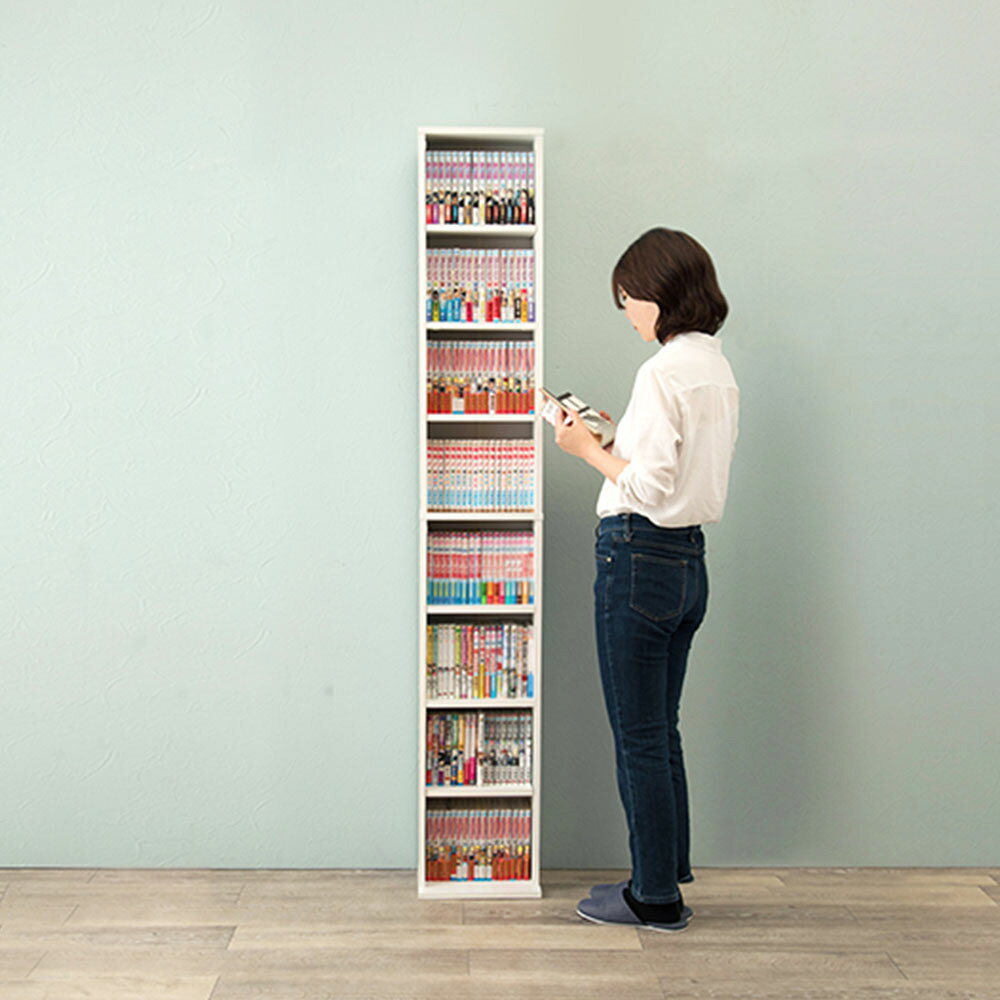 책장 슬림 대용량 목제 만화 랙 만화 수납 오픈 랙 틈새 수납 북 선반 화이트 RCC-1175WH 하기와라