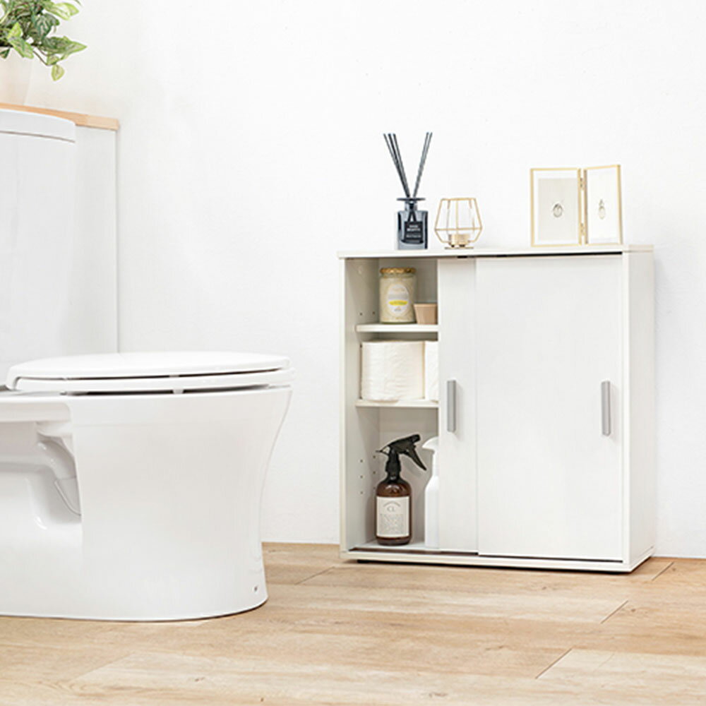 トイレ 収納 コンパクト スリム ラック 木製 おしゃれ スライド扉 白 トイレラック ホワイト RTR-1138-WH 萩原