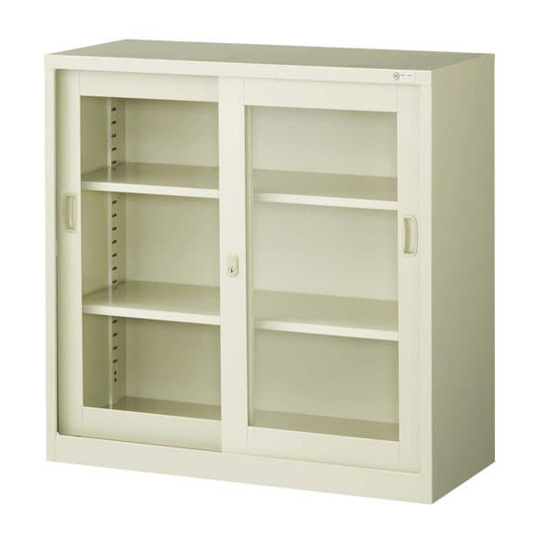 生興 スタンダード書庫 ガラス戸引違書庫(D400) W880×D400×H880 G-33SG 書庫 引戸書庫 引き違い書庫 スチール書庫 収納家具 オフィス家具 事務所 キャビネット 書棚 本棚 シェルフ 収納 オフィス収納 業務用