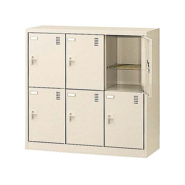 生興 SLCシューズボックス 3列2段 6人用 奥深 W900×D450×H880mm シリンダー錠 SLC-DM6-S2[ 日本製 完成品 靴箱 鍵付 カギ付 ニューグレー ]