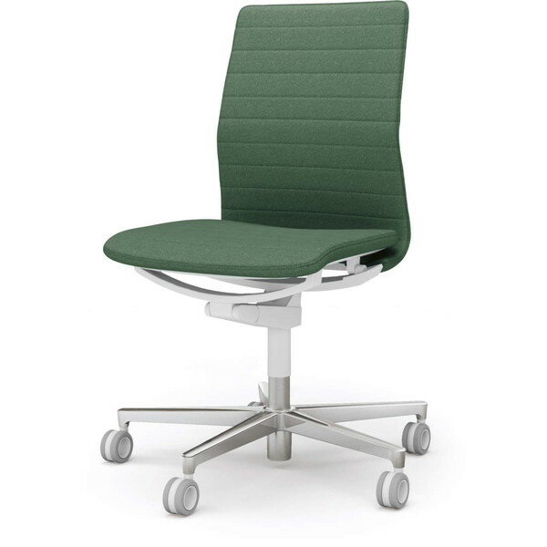 Without Armrest - 【受注生産品】 コクヨ(KOKUYO) オフィスチェア FABRE(ファブレ) ローバック ストライプタイプ ポリッシュ脚 ホワイトフレーム 肘なし ディープグリーン C01-P102CU-WQ6Q61