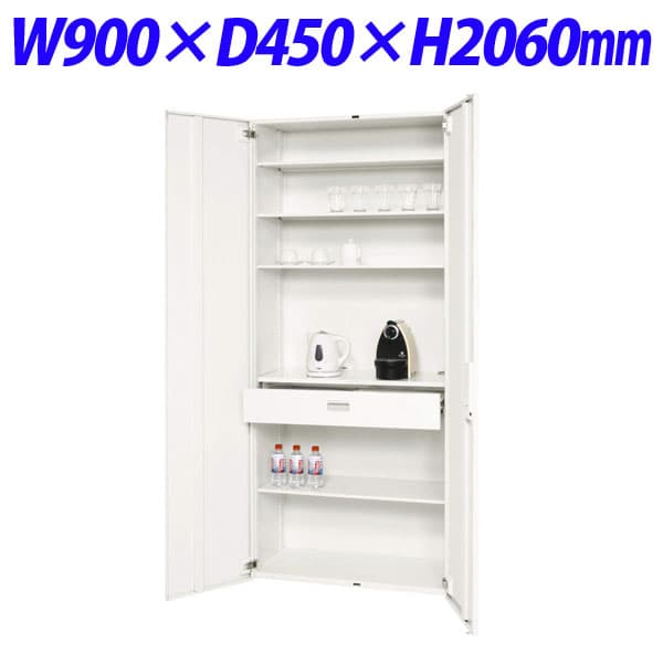 ライオン事務器 デリカウォール Vシリーズ キッチンケース型 下置専用 W900×D450×H2060mm ホワイト V94..