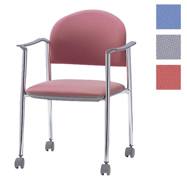 サンケイ ミーティングチェア 会議椅子 4本脚 キャスター付 クロームメッキ 肘付 布張り CM219-CYC 会議イス 学校 体育館 公民館 チェア いす 椅子 集会場 業務用 会議用椅子 会議室 キャスターつき オフィス家具 オフィス用 オフィス用品