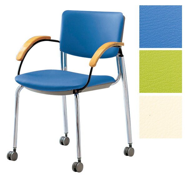 サンケイ ミーティングチェア 会議椅子 4本脚 キャスター付 クロームメッキ 肘付 ビニールレザー張り CM351-CXC[会議イス 学校 体育館 公民館 チェア いす 椅子 集会場 業務用 会議用椅子 会議室 オフィス家具]