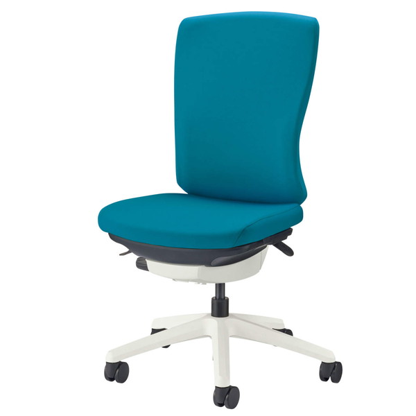 無附扶手 - ライオン事務器 オフィスチェア バーサル ハイバック ホワイトシェル ホワイト脚 アームレス 布張り ターコイズブルー No.3520F-W