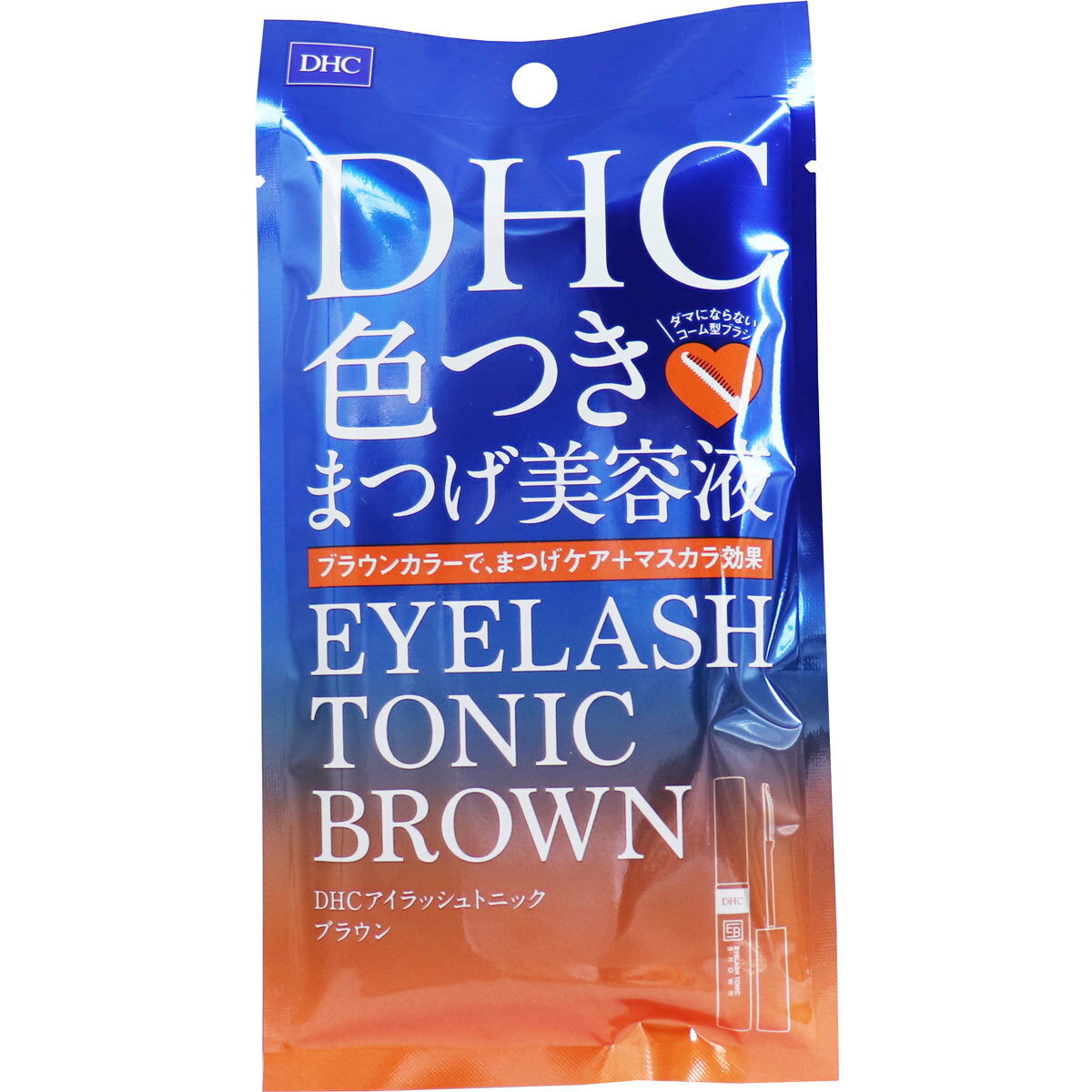 商品情報 サイズ・容量個装サイズ：105X200X15mm個装重量：約23g内容量：6g製造国：日本規格【商品区分:化粧品】【成分】イソドデカン、ミリスチン酸デキストリン、トリメチルシロキシケイ酸、トリステアリン酸PEG-20グリセリル、ペンチレングリコール、トリ酢酸テトラステアリン酸スクロース、イソステアリン酸ポリグリセリル-2、トリエチルヘキサノイン、リンゴ酸ジイソステアリル、オリーブ果実油、パンテノール、ジイソステアリン酸グリセリル、イソステアリン酸、ジメチコン、イソクリシスガルバナエキス、イソステアロイル加水分解シルク、プラセンタエキス、センブリエキス、BG、フェノキシエタノール、酸化鉄【使用方法】・まつげの根もとから先端に向かって、持ち上げるように塗布してください。・ビューラー等でまつげをカールさせてからお使いいただくとより美しい仕上がりが実現します。・クレンジングの際はぬるま湯でよくなじませてから洗い流してください。1日の終わりには、きちんと落としてください。【使用上の注意】・目に入った場合は、直ちに洗い流してください。・異常が生じていないかよく注意して使用してください。異常がある場合、即ち次のような場合には、使用を中止してください。そのまま使用を続けますと、症状を悪化させることがありますので、皮膚科専門医等にご相談されることをおすすめします。(1)使用中、赤み、はれ、かゆみ、刺激、色抜け(白斑等)や黒ずみ等の異常があらわれた場合(2)使用した部分に、直射日光があたって上記のような症状があらわれた場合・傷やはれもの、湿疹等、異常のある部位には使用しないでください。【保管上の注意】・使用後は必ずしっかり蓋をしめてください。・直射日光のあたる場所、極端に高温多湿の場所には保管しないでください。・乳幼児の手の届かない所に保管してください。DHC アイラッシュトニック ブラウン(まつげ用美容液・マスカラ) 6g メークしながら本格まつげケア！ナチュラル仕上げのブラウンカラー♪ メークしながら本格まつげケア！ナチュラル仕上げのブラウンカラー♪ ブラウンカラーでまつげケア+マスカラ効果！マスカラ効果で自然な長いまつ毛を演出しながら、ハリ・うるおいを付与。メークしながら日中のまつげをケアする新感覚のカラーまつげ美容液です。●海藻由来エキスやシルクプロテイン、パンテノールなど、ダメージの多いまつげをいたわる6種のトリートメント成分を厳選配合。●ウォータープループでありながらお湯で簡単オフ。●まつ毛1本1本をとかすよに塗布できる、コーム型ブラシを採用。ダマや束にならず、パッと広がったセパレートまつ毛に仕上げます。 1